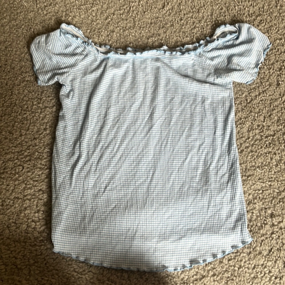 Off the shoulder blue/white top
